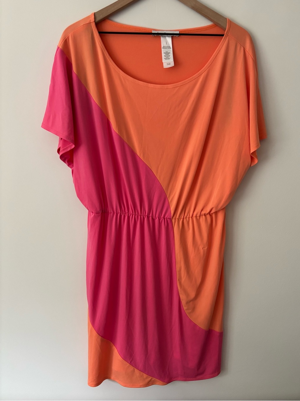 Laundry by Design Large Neon Pink Coral Orange Scoop Neck Dress